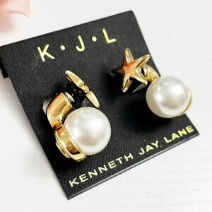 NEW Kenneth Jay Lane KJL Star Pearl Drop Pierced Earrings